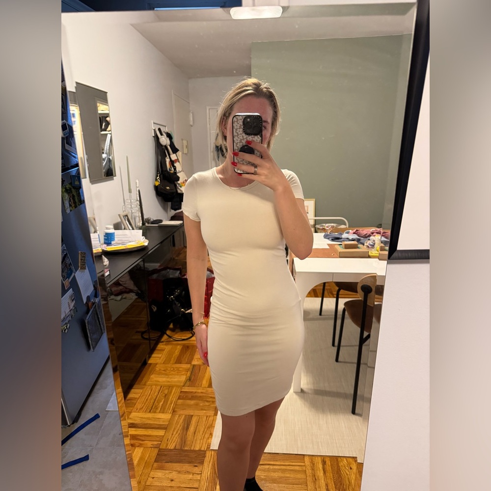 Wilfred White Bodycon Mini Dress Short Sleeve Crew Neck